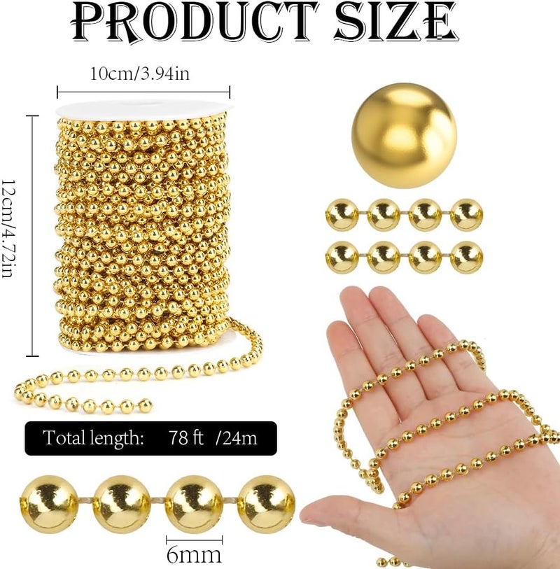 SythorYang Pearl Garland for Christmas Tree 6MM Beads 78FT Gold Faux String of Pearls Christmas Tree Beads Artificial Pearl Beaded String Strand Spool Roll for Crafting Chrismas Trees Wedding Centerpieces Decor - Image 3